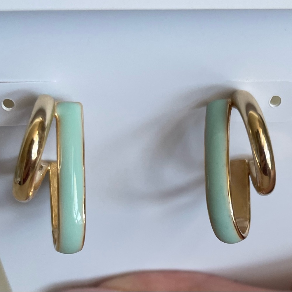 Turquoise and gold faux double piercing earrings